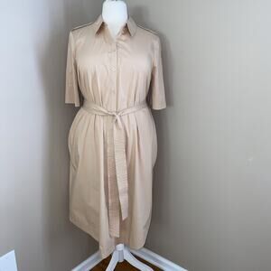 Lane Bryant Tan Khaki Collared Belt Button Shirt Knee Length Dress Plus Size 18
